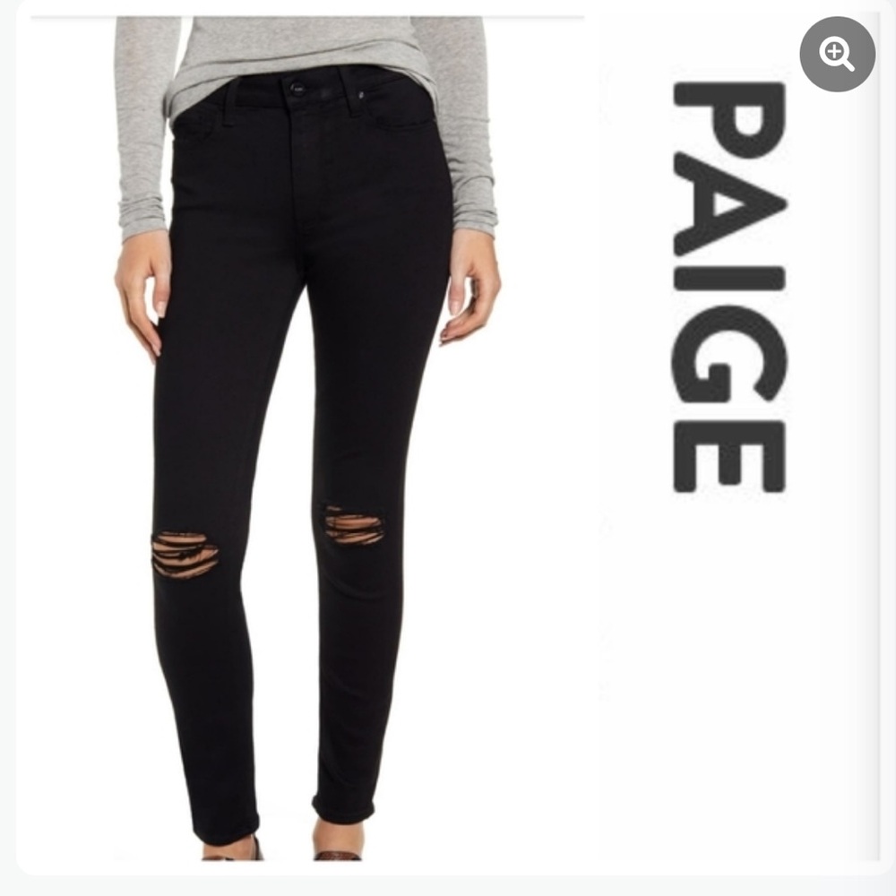 PAIGE Hoxton Ankle Blackbird Destructed Jeans - Black Size 26 NWT